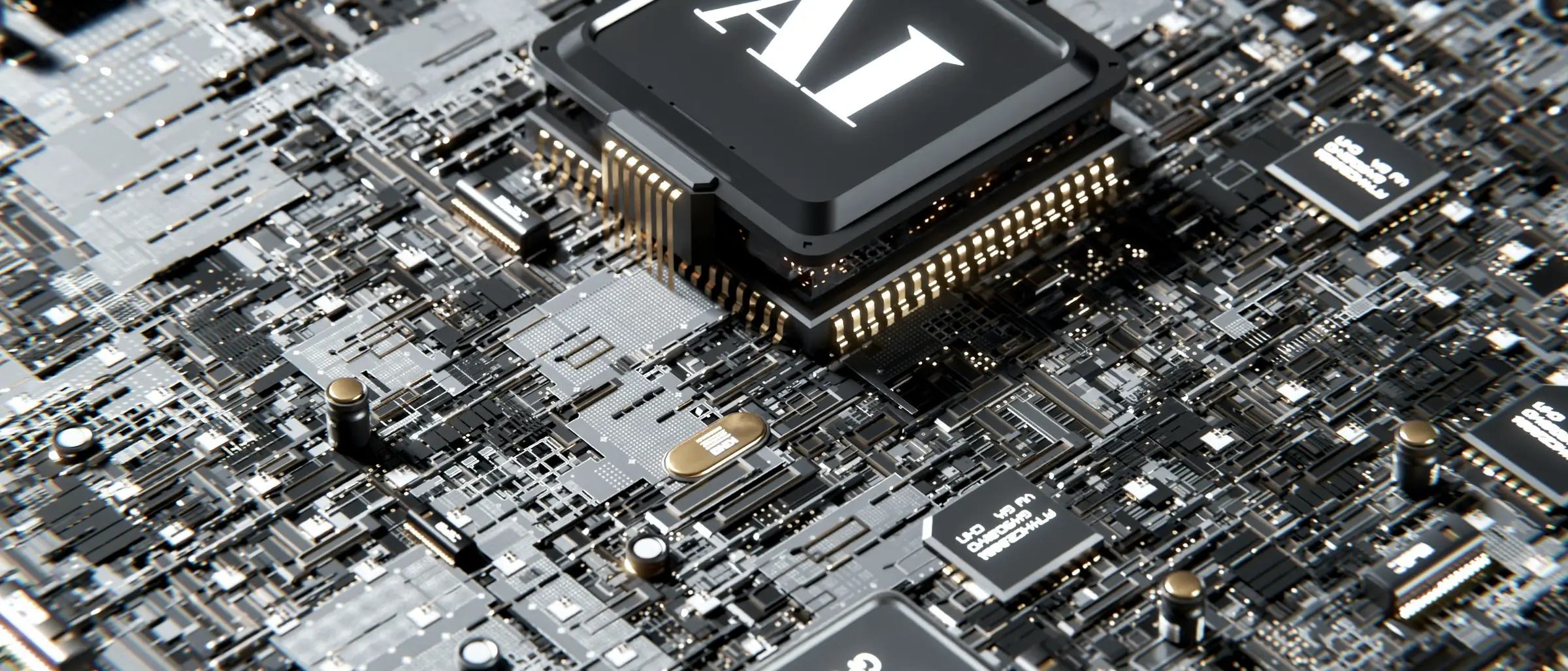 An AI processor package on a densely populated board